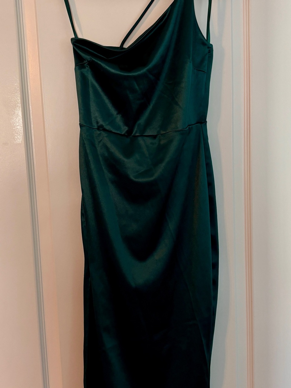 Windsor Deep Emerald Satin One-Shoulder Slip Dress